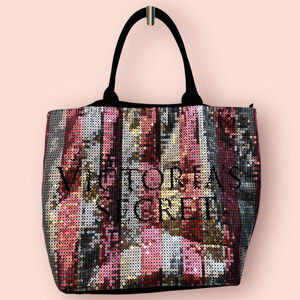 Victoria's Secret Limited Edition Pink Silver Sequin Weekender Tote Bag One Size